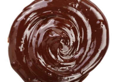 İzole üzerinde beyaz arka plan, yukarıdan dökme sıcak eritilmiş çikolata