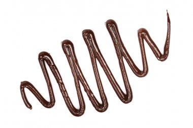 İzole üzerinde beyaz arka plan, yukarıdan dökme sıcak eritilmiş çikolata