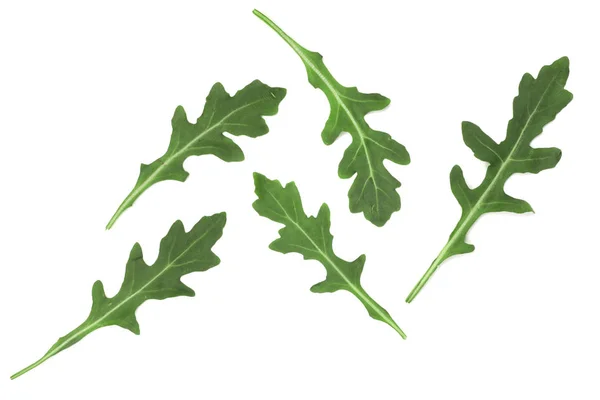 Zielony świeży rucola lub rukola liść na białym tle. Widok z góry — Zdjęcie stockowe