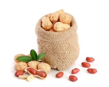 Fıstık yaprak beyaz arka plan üzerinde izole çanta içinde