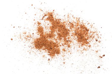 Beyaz arka plan üzerinde izole küçük hindistan cevizi tozu. Üstten Görünüm