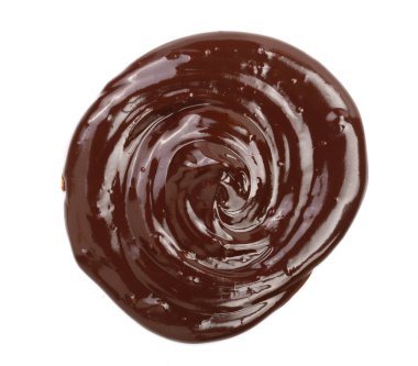 İzole üzerinde beyaz arka plan, yukarıdan dökme sıcak eritilmiş çikolata