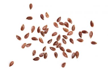 Beyaz arka planda izole keten tohumu. en üstteki görünüm