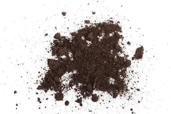 Beyaz arka plan üzerinde üstten görünüm izole toprak yığını