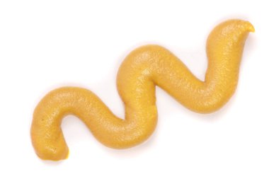 Beyaz arka plan yakın çekim izole hardal sosu. Üstten Görünüm