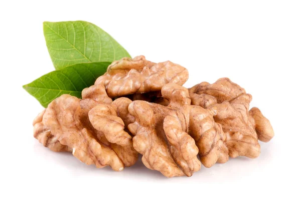 Walnuts with leaf isolated on white background — Stock Photo, Image