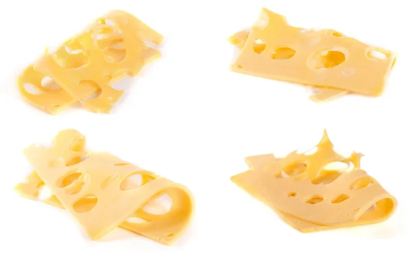 Cheese slice isolated on white background cutout. Set or collection — Stock Photo, Image