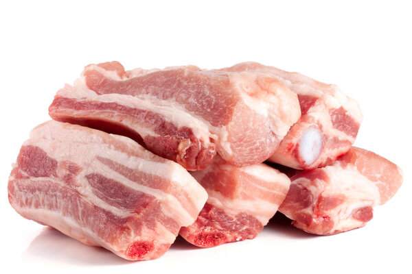 pieces of pork isolated on white background