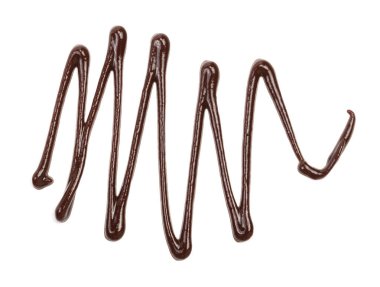 İzole üzerinde beyaz arka plan, yukarıdan dökme sıcak eritilmiş çikolata