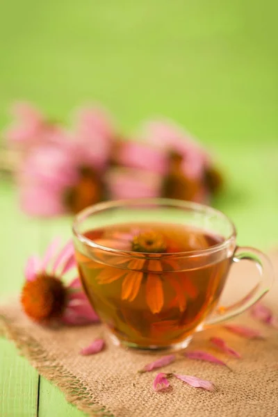 Kopje echinacea thee op groene houten tafel — Stockfoto