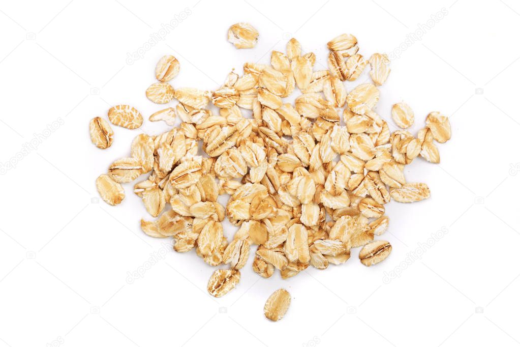 oat flakes isolated on white background. Top view