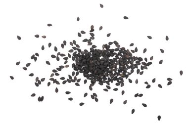 Beyaz arka plan üzerinde üstten görünüm izole siyah susam