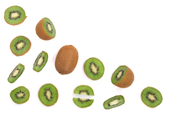 Gesneden kiwi fruit geïsoleerd op een witte achtergrond, met kopie ruimte voor uw tekst. Bovenaanzicht — Stockfoto