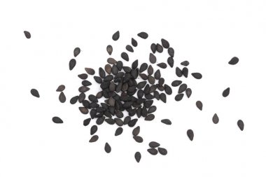 Beyaz arka plan üzerinde üstten görünüm izole siyah susam