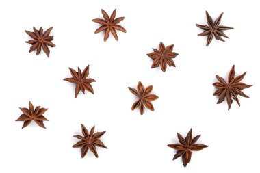 Beyaz arka plan üzerinde izole anasonu. Üstten Görünüm. Düz yatıyordu desen