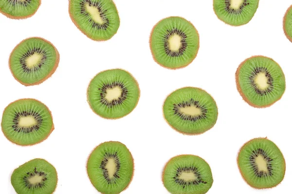 Gesneden kiwi fruit geïsoleerd op een witte achtergrond. Plat lag patroon. Bovenaanzicht — Stockfoto