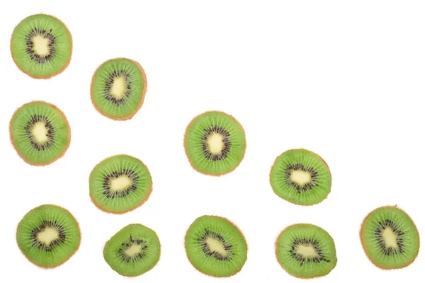 Sliced kiwi fruit isolated on white background, with copy space for your text. Top view — Stock Photo, Image