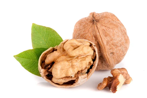 Walnuts with leaf isolated on white background — Stock Photo, Image