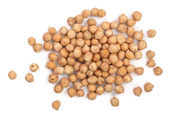乾燥した生の有機ヒヨコ豆は白い背景に隔離されます。トップ表示 — ストック写真