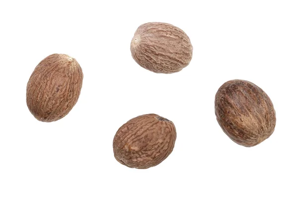 Nutmeg isolated on white background. Top view — Stock Photo, Image