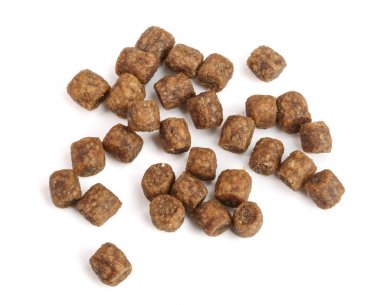 Beyaz arka plan üzerinde izole kediler için Kuru gıda