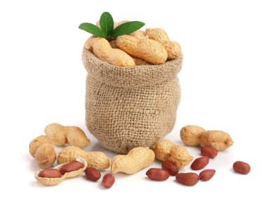 Fıstık yaprak beyaz arka plan üzerinde izole çanta içinde