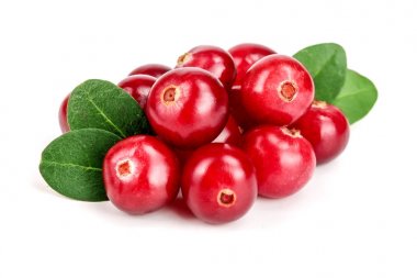 Cranberry with leaf isolated on white background closeup macro clipart