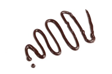 İzole üzerinde beyaz arka plan, yukarıdan dökme sıcak eritilmiş çikolata