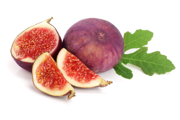 fig fruits with leaves isolated on white background