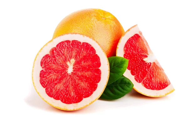 Grapefruit és felét a levelek a elszigetelt fehér háttér — Stock Fotó