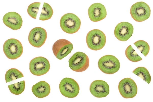 Sliced kiwi fruit isolated on white background. Flat lay pattern. Top view — Stock Photo, Image