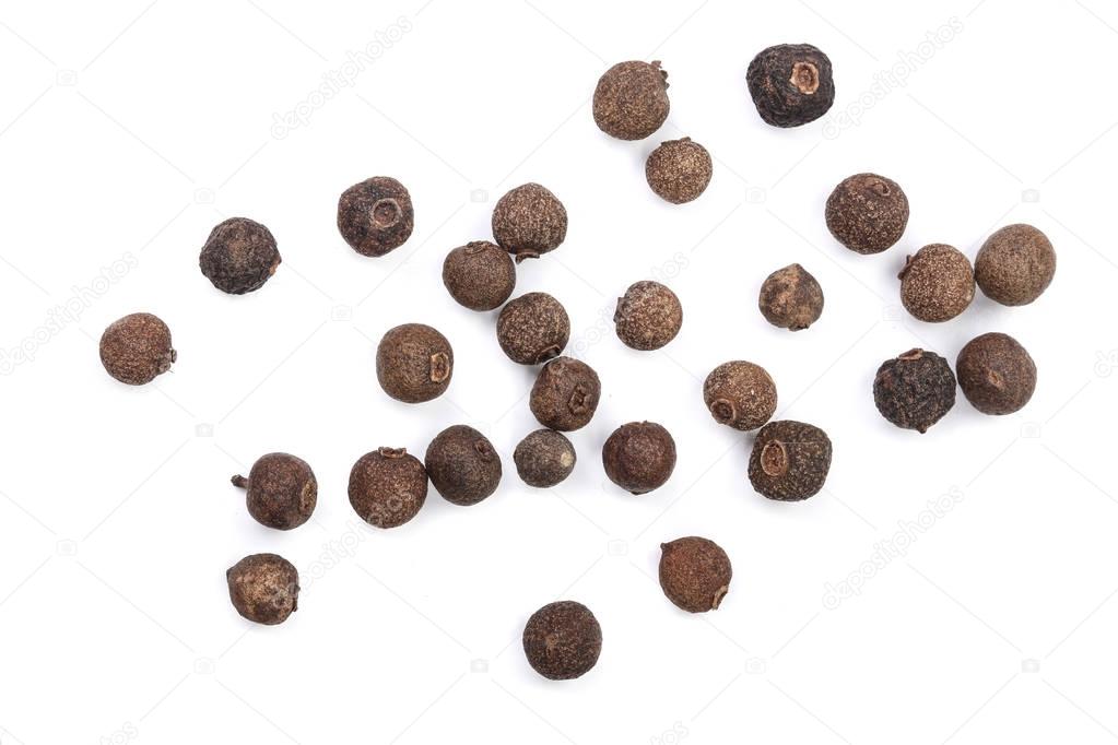 Allspices or Jamaica pepper isolated on white background. Top view