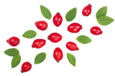 kuşburnu çilek beyaz arka plan üzerinde izole. Düz yatıyordu desen. Üstten Görünüm