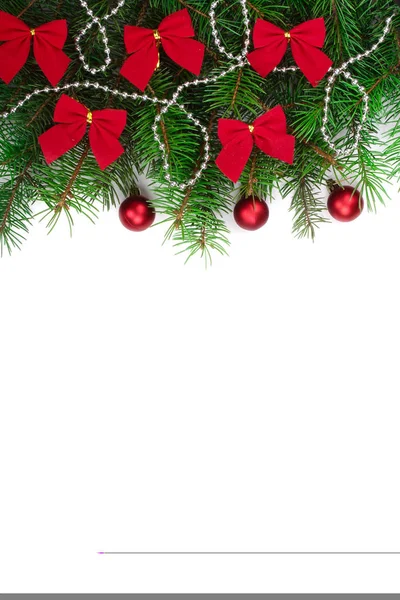 Christmas background with balls and decorations isolated on white with copy space for your text. Top view — Stock Photo, Image