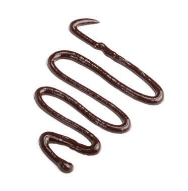 İzole üzerinde beyaz arka plan, yukarıdan dökme sıcak eritilmiş çikolata