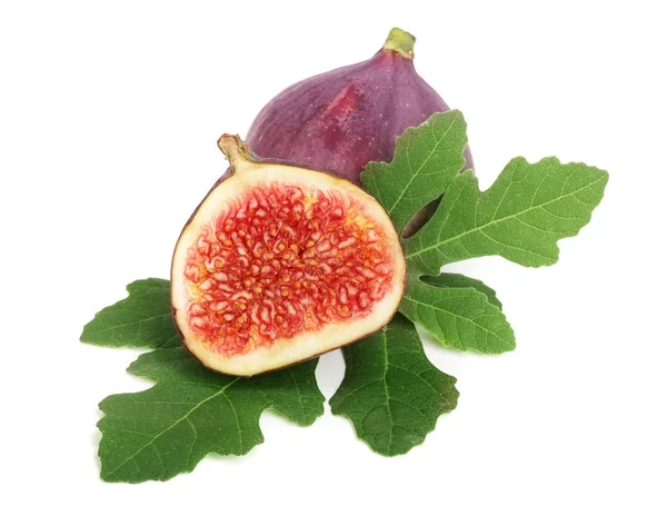 Fig fruits with leaves isolated on white background — Stock Photo, Image