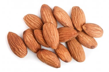 Beyaz arka plan üzerinde izole badem kapatın. Üstten Görünüm