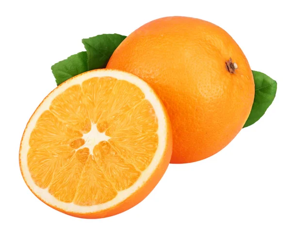 Portakal dilim ve beyaz arka plan üzerinde izole yaprak ile — Stok fotoğraf
