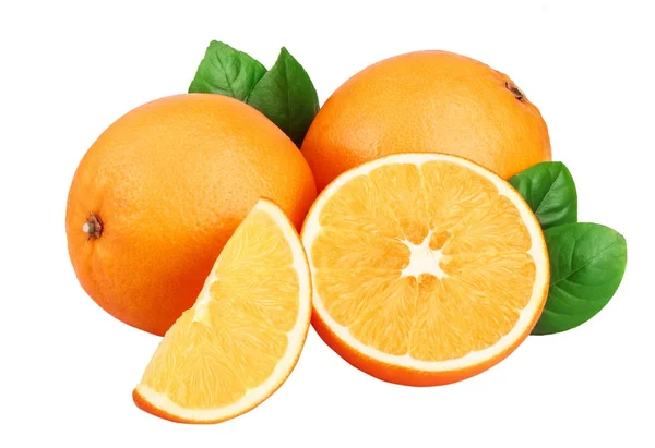Orange med skiva och leaf isolerat på den vita bakgrunden — Stockfoto