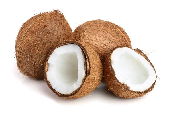 Whole coconut and half isolated on white background — Stock Photo, Image