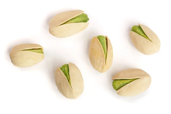 Pistachios isolated on white background, top view. Flat lay — Stock Photo, Image