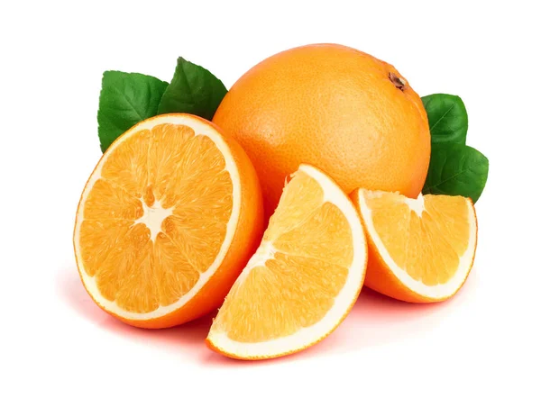 Orange with slice and leaf isolated on the white background — Stock Photo, Image