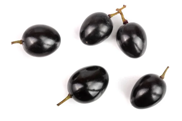 黑葡萄被隔绝在白色背景, 顶部视图。平躺 — 图库照片