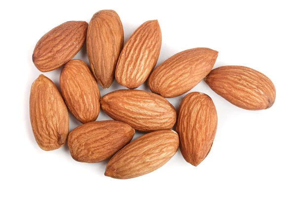 Almonds isolated on white background close up. Top view — Stock Photo, Image