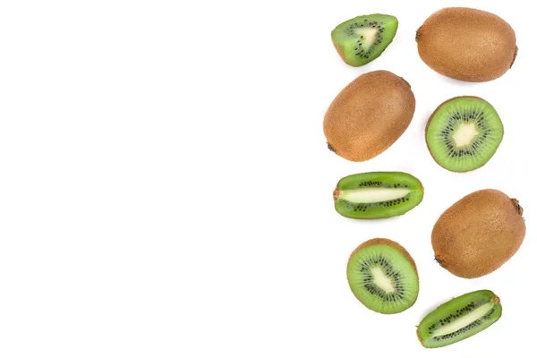 Kiwi fruit with slices isolated on white background with copy space for your text. Top view. Flat lay pattern — Stock Photo, Image