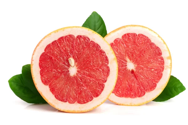 Grapefruit szeletek, hagy a elszigetelt fehér háttér — Stock Fotó
