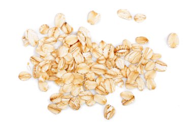 Beyaz arka planda yulaf ezmesi. Üst görünüm