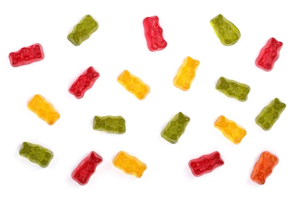 Colorful eat gummy bears jelly candy Isolated on white background. Top view. Flat lay — Stock Photo, Image