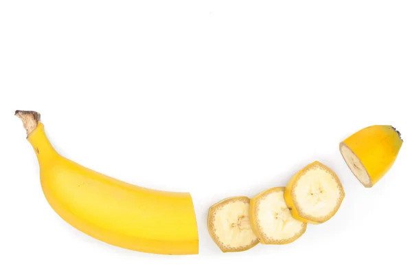 Banana sliced isolated on white background with copy space for your text. Top view. Flat lay — Stock Photo, Image