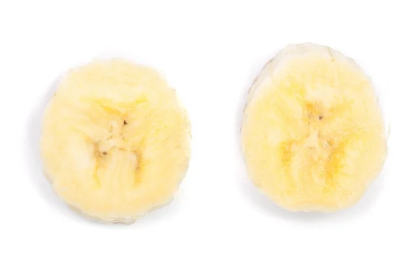 Fatias de banana isoladas em um fundo branco. Deitado plano, vista superior — Fotografia de Stock